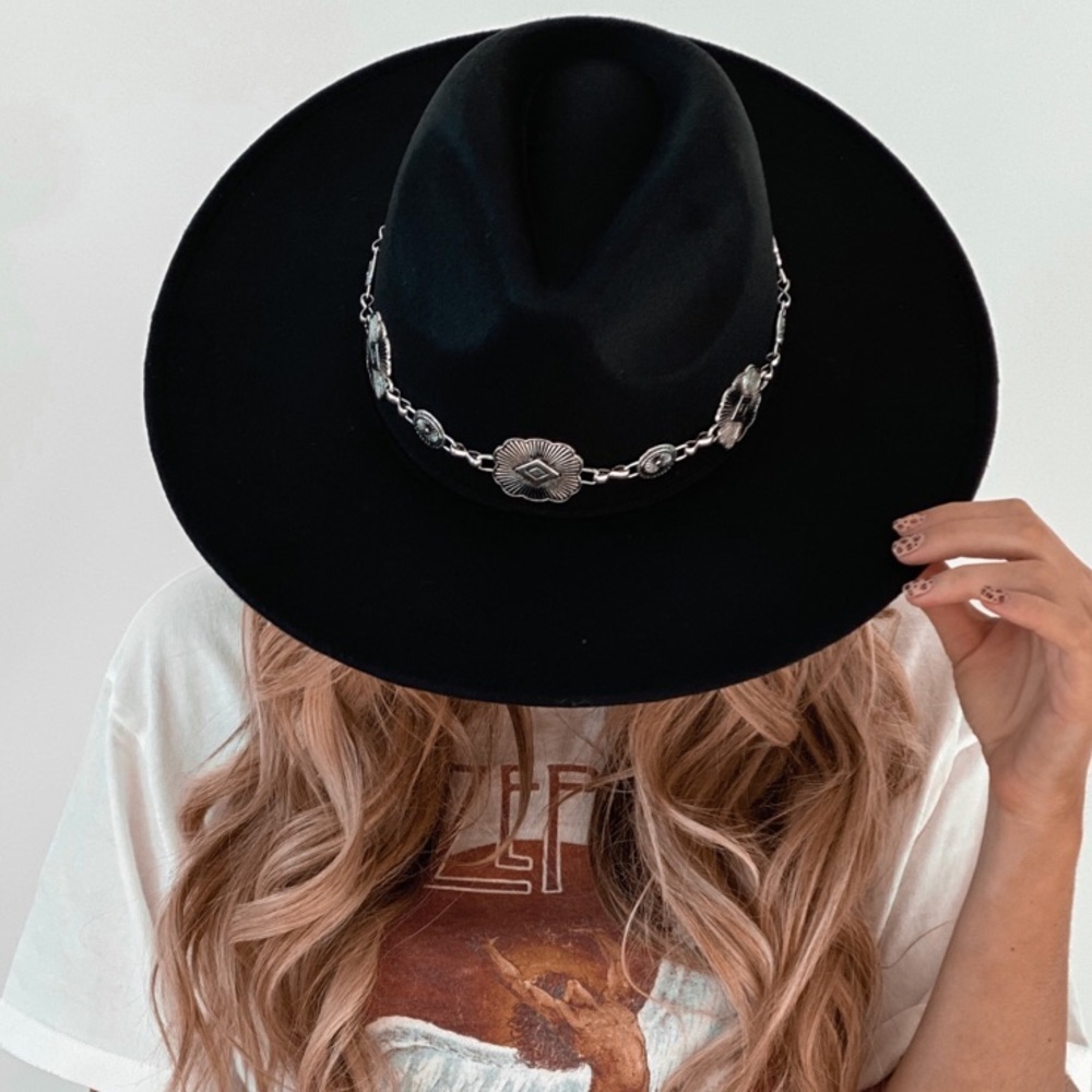 NWT Concho Silver Western Belted Felt Hat Black - Picture 10 of 14